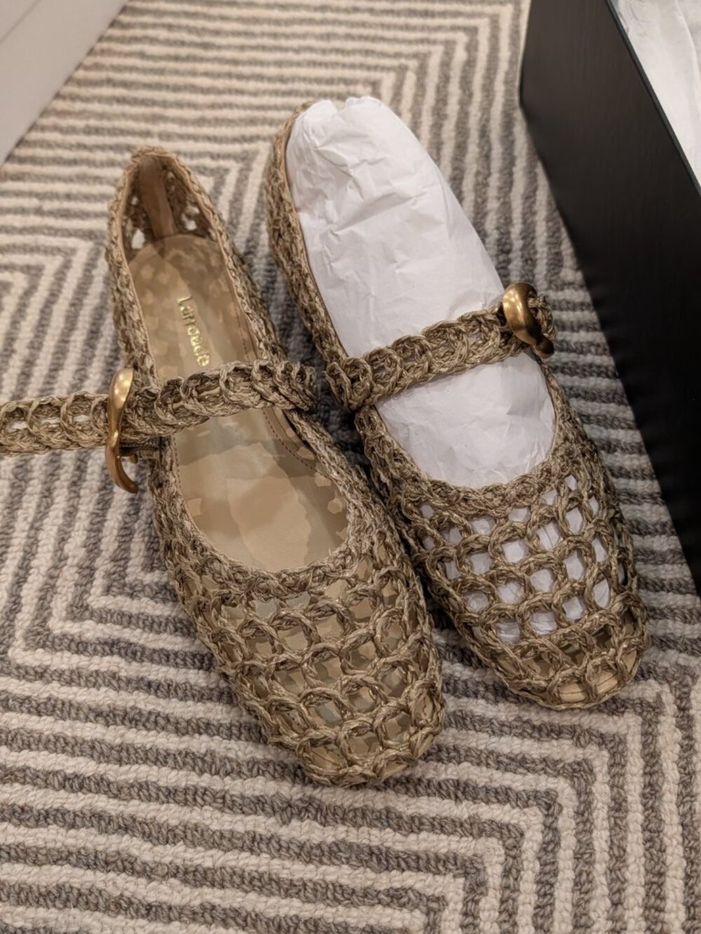 larroude raffia woven macrame ballet flat